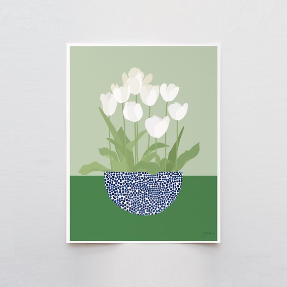 White Tulips Art Print - Signed and Printed by Jorey Hurley - Unframed or Framed - 240512