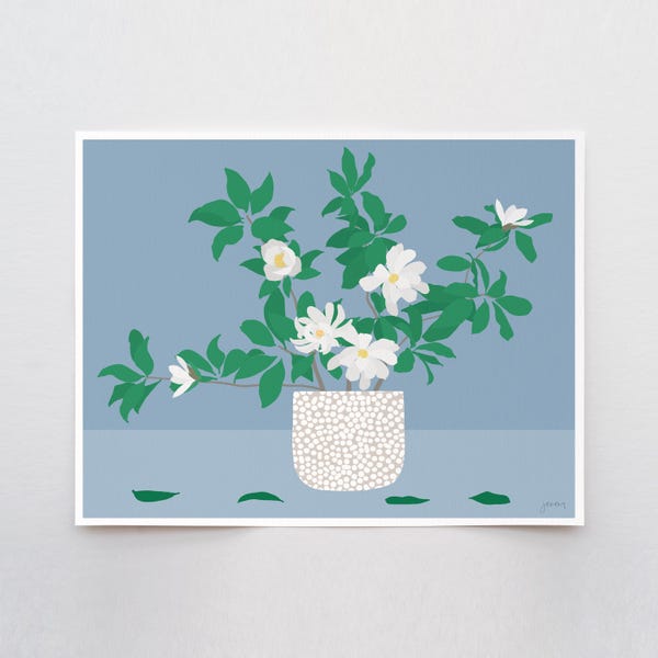 Still Life with Magnolia Leaves Art Print – Signed Botanical by Jorey Hurley - 250205