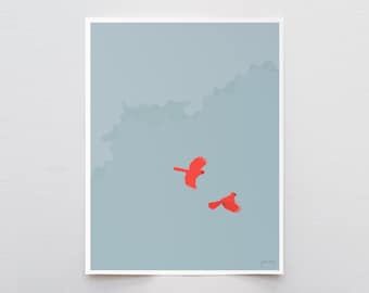 Flying Cardinals Art Print - Signed and Printed by Jorey Hurley - Unframed or Framed - 231202