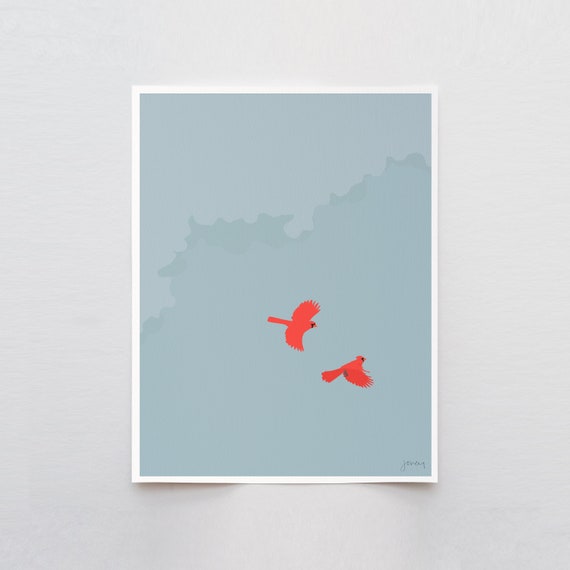 Flying Cardinals Art Print - Signed and Printed by Jorey Hurley - Unframed or Framed - 231202