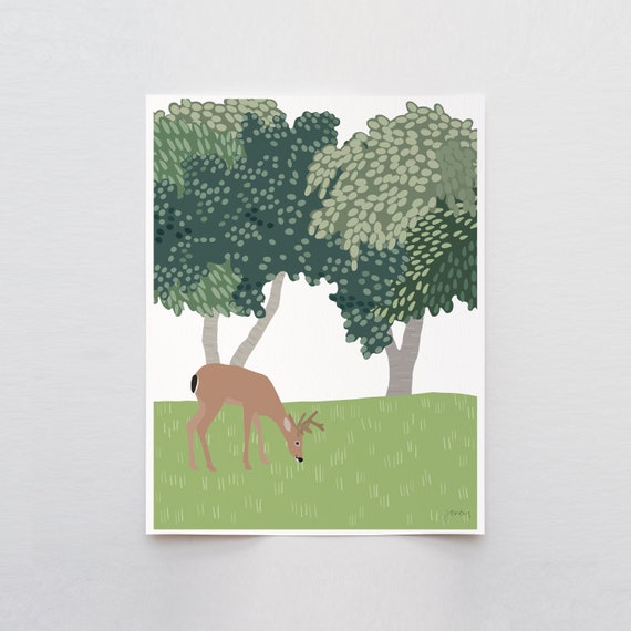 Buck in the Oak Trees Art Print - Signed and Printed by Jorey Hurley - Unframed or Framed - 240311