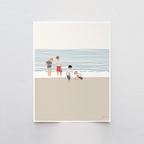 Four Brothers on the Beach Art Print - Signed and Printed by Jorey Hurley - Unframed or Framed - 140619