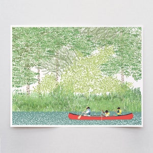 Kids Canoeing Art Print - Signed and Printed by Jorey Hurley - Unframed or Framed - 210708