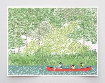 Kids Canoeing Art Print - Signed and Printed by Jorey Hurley - Unframed or Framed - 210708