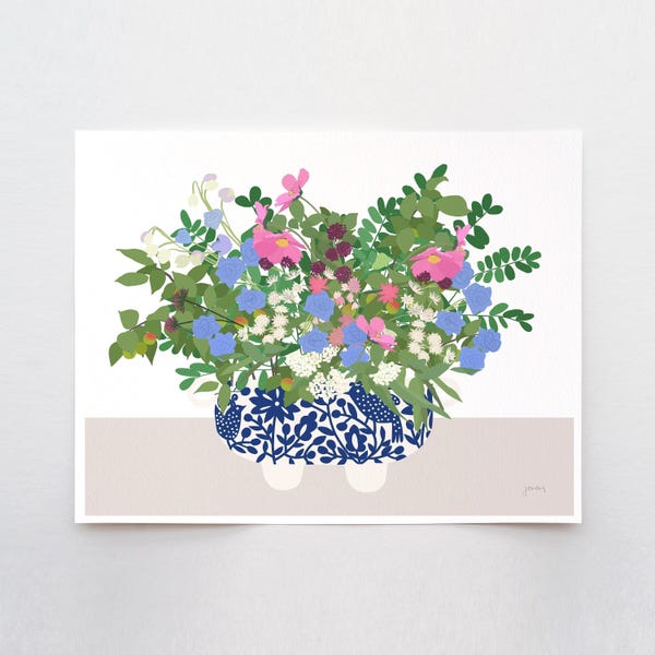 Cosmos and Cornflowers Bouquet Art Print - Signed by Jorey Hurley - 201017