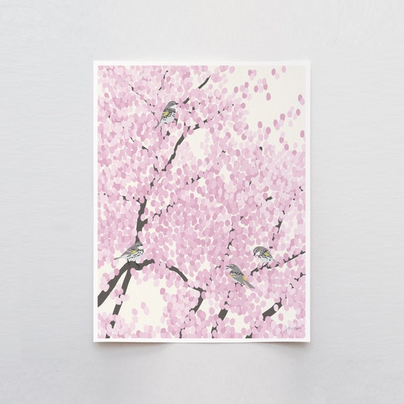 Cherry Blossoms and Warblers Art Print - Signed and Printed by Jorey Hurley - Unframed or Framed - 230422