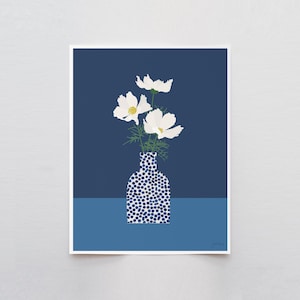Blue Vase Cosmos Flower Art Print – Signed by Jorey Hurley - Floral Still Life - 220525