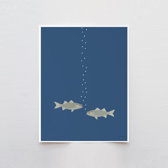 Two Striped Bass Art Print - Signed and Printed by Jorey Hurley - Unframed or Framed - 241128