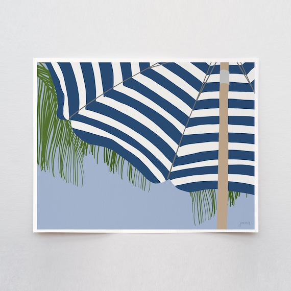 Palm Frond and Umbrella Art Print - Signed and Printed by Jorey Hurley - Unframed or Framed - 250128
