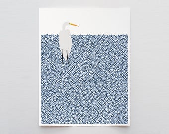 Wading Egret Art Print - Signed by Jorey Hurley - Coastal Wall Decor - 231112