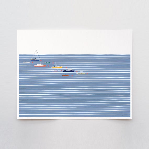 Harbor Moorings Art Print - Signed and Printed by Jorey Hurley - Unframed or Framed - 250629