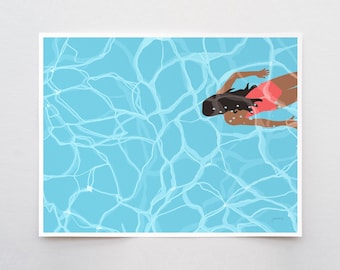 Girl Swimming Underwater Art Print - Signed by Jorey Hurley - Pool Decor - 160524