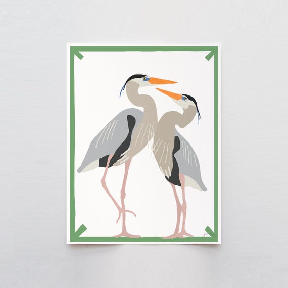 Pair of Herons Art Print - Signed and Printed by Jorey Hurley - Unframed or Framed - 250928