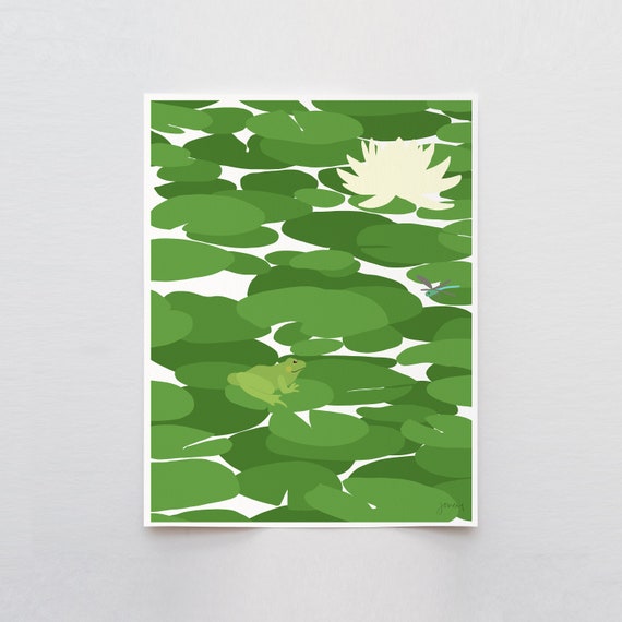 Frog on Lily Pads Art Pint - Signed and Printed by Jorey Hurley - Unframed or Framed - 130606