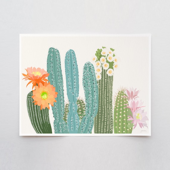 Cactus Flowers Art Print - Signed and Printed by Jorey Hurley - Unframed or Framed - 211203