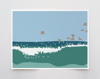 Ocean Waves with Birds Art Print - Signed and Printed by Jorey Hurley - Unframed or Framed - 140816