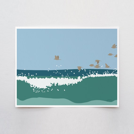 Ocean Waves with Birds Art Print - Signed and Printed by Jorey Hurley - Unframed or Framed - 140816