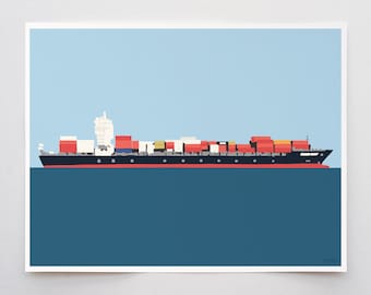 Panamax Container Ship Art Print - Signed and Printed by Jorey Hurley - Unframed or Framed - 141125