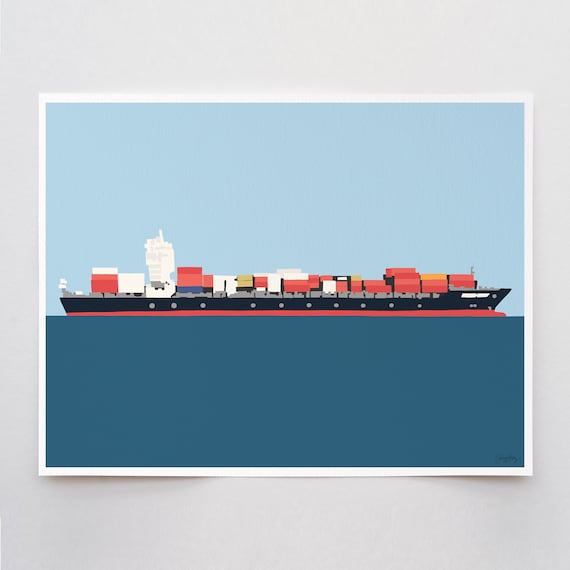 Panamax Container Ship Art Print - Signed and Printed by Jorey Hurley - Unframed or Framed - 141125