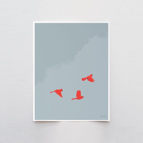 Three Cardinals Art Print - Signed and Printed by Jorey Hurley - Unframed or Framed - 250405