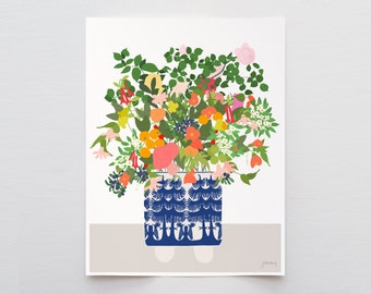 Delft Blue Vase Still Life Art Print – Signed by Jorey Hurley  - Floral Illustration - 201008