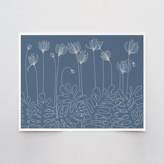 White Lined Floral Abstract Art Print - Signed and Printed by Jorey Hurley - Unframed or Framed - Botanical Home Decor - 151102