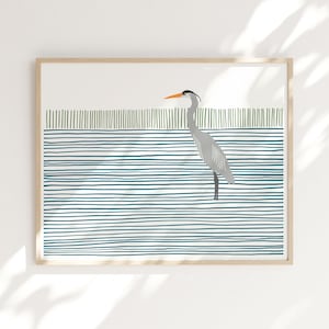 Signed Blue Heron Art Print – Abstract Wetland Bird Illustration by Jorey Hurley - 250401 image 6