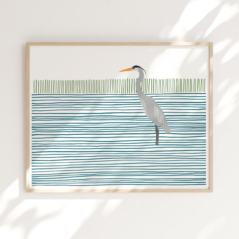Signed Blue Heron Art Print – Abstract Wetland Bird Illustration by Jorey Hurley - 250401 image 6