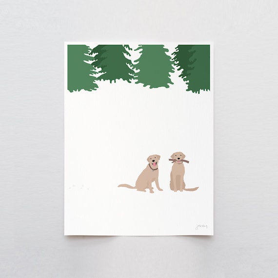 Snowy Labradors Art Print - Signed and Printed by Jorey Hurley - Unframed or Framed - 230128