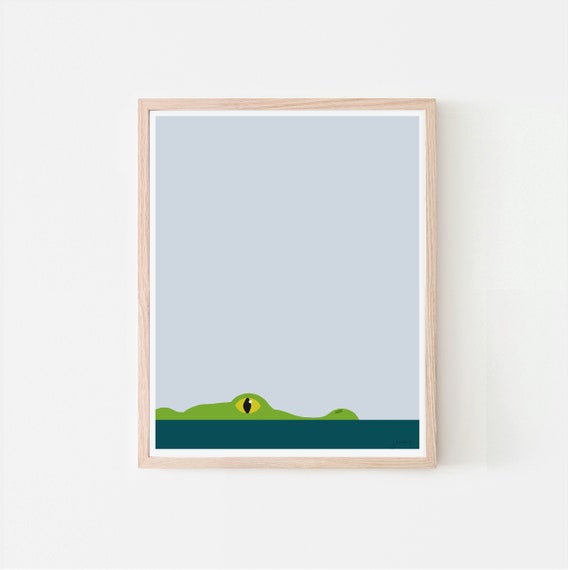 Floating Crocodile Art Print - Signed and Printed by the Artist - Framed or Unframed - Crocodile Wall Art - 120308