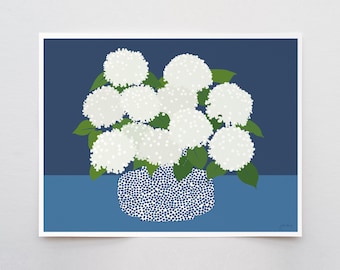White Hydrangea Wall Art, signed botanical print by Jorey Hurley