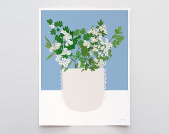 Hawthorn Blossoms Art Print - Signed and Printed by Jorey Hurley - Unframed or Framed - 201107