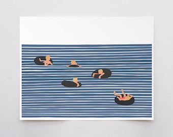 Kids Playing in Inner Tubes Art Print - Signed and Printed by Jorey Hurley - Unframed or Framed - 220917