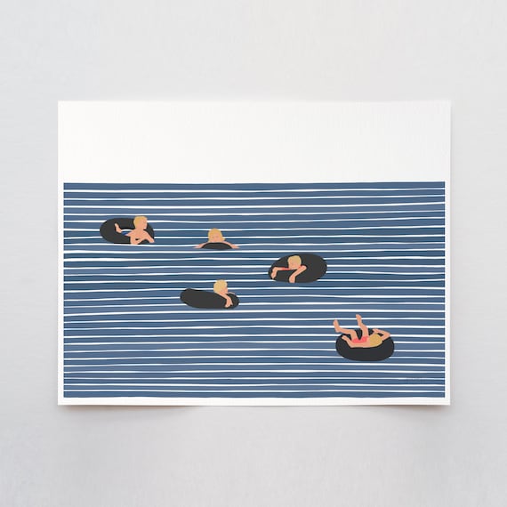 Kids Playing in Inner Tubes Art Print - Signed and Printed by Jorey Hurley - Unframed or Framed - 220917