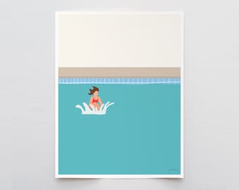 Cannonball into the Pool Art Print - Signed and Printed by Jorey Hurley - Unframed or Framed - 130624