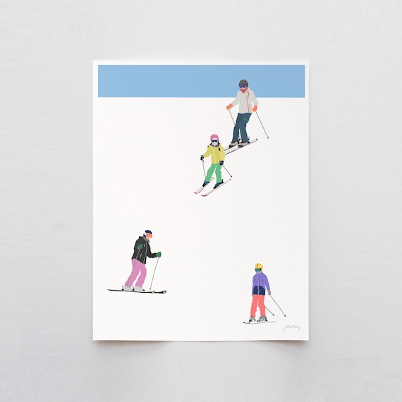 Family Ski Art  Print - Signed and Printed by Jorey Hurley - Unframed or Framed - 230106