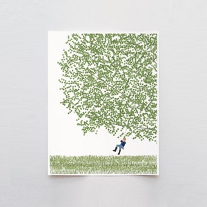 Birch Tree with Boy Swinging Art Print - Signed and Printed by Jorey Hurley - Unframed or Framed - 230416