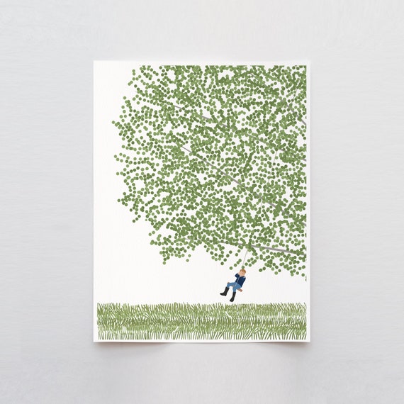 Birch Tree with Boy Swinging Art Print - Signed and Printed by Jorey Hurley - Unframed or Framed - 230416