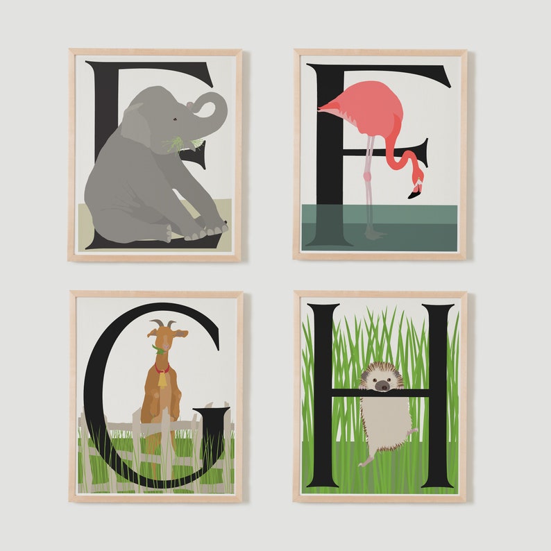 animal alphabet print individual letters a to z available etsy