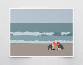 Sisters Playing in the Sand Art Print - Signed and Printed by Jorey Hurley - Unframed or Framed - 160502