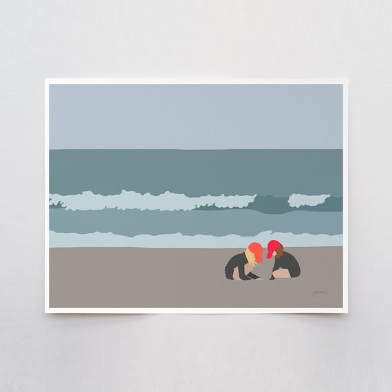 Sisters Play in the Sand Art Print - Signed and Printed by Jorey Hurley - Unframed or Framed - 160502