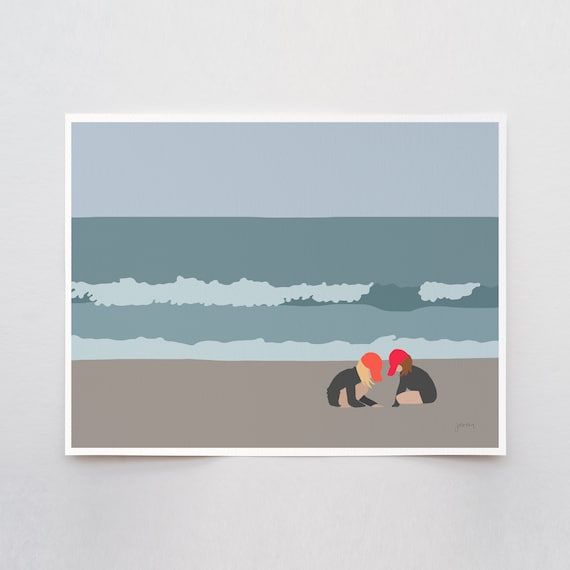 Sisters Playing in the Sand Art Print - Signed and Printed by Jorey Hurley - Unframed or Framed - 160502