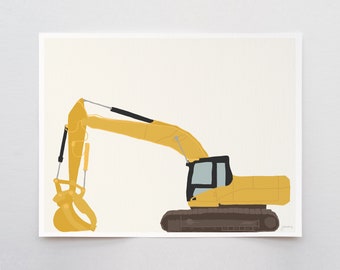 Yellow Excavator Art Print - Signed and Printed by Jorey Hurley - Unframed or Framed - 141212