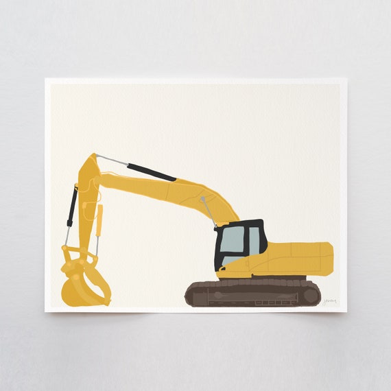 Yellow Excavator Art Print - Signed and Printed by Jorey Hurley - Unframed or Framed - 141212