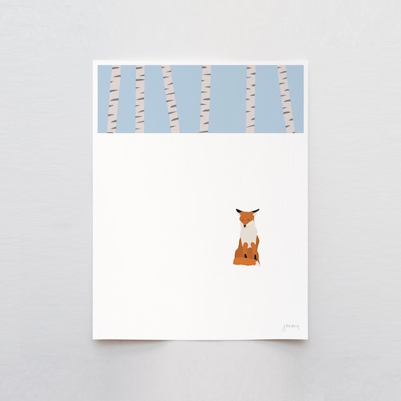 Red Fox Sitting in the Snow Art Print - Signed and Printed by Jorey Hurley - Unframed or Framed - 230312