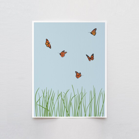 Butterflies in the Grass Art Print - Signed and Printed by Jorey Hurley - Unframed or Framed - 240215