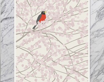 Robin in Cherry Blossoms Art Print – Signed by Jorey Hurley