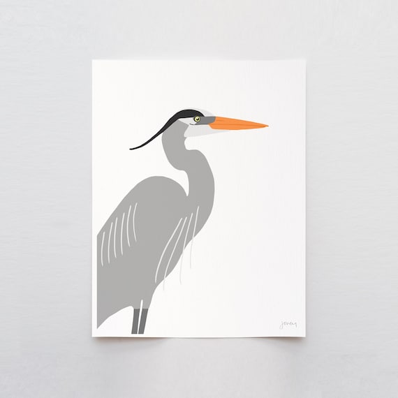 Great Blue Heron Profile Art Print - Signed and Printed by Jorey Hurley - Unframed or Framed - 250410