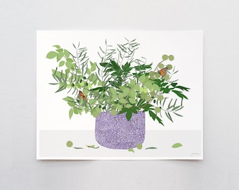 Floral Still Life with Butterflies Art Print - Signed by the Jorey Hurley - 200228