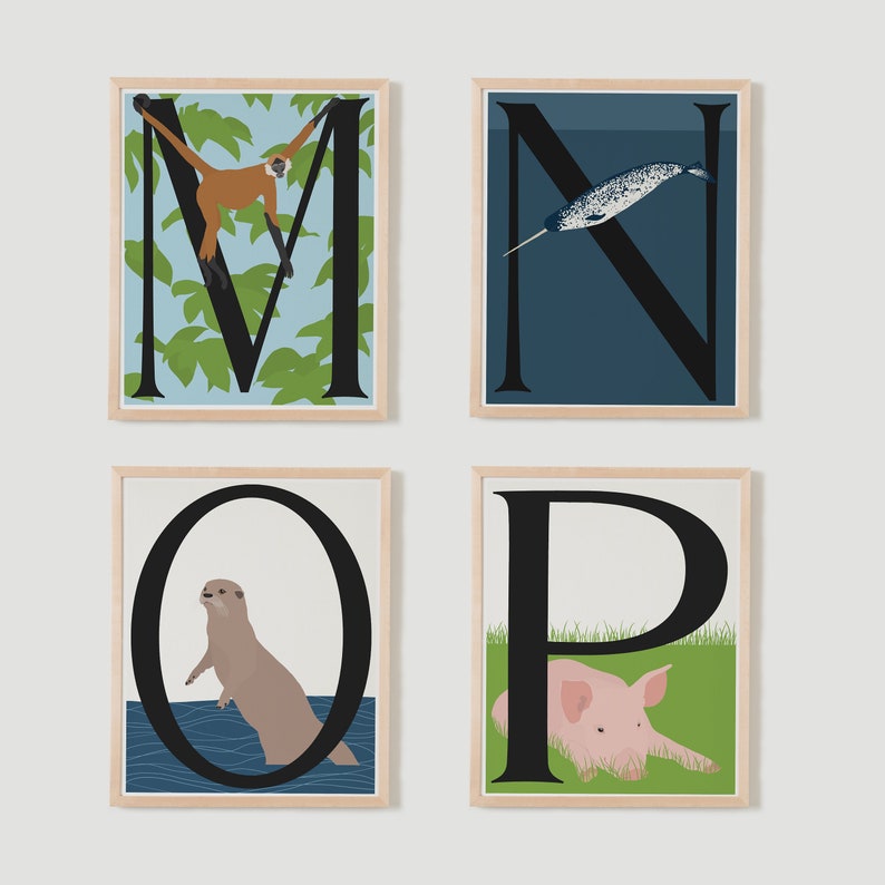 animal alphabet print individual letters a to z available etsy